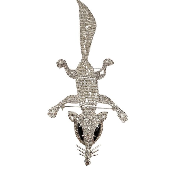 Silver Tone Clear Rhinestone Articulated Mouse Rat Shoulder Brooch Pin L889 - Picture 2 of 7